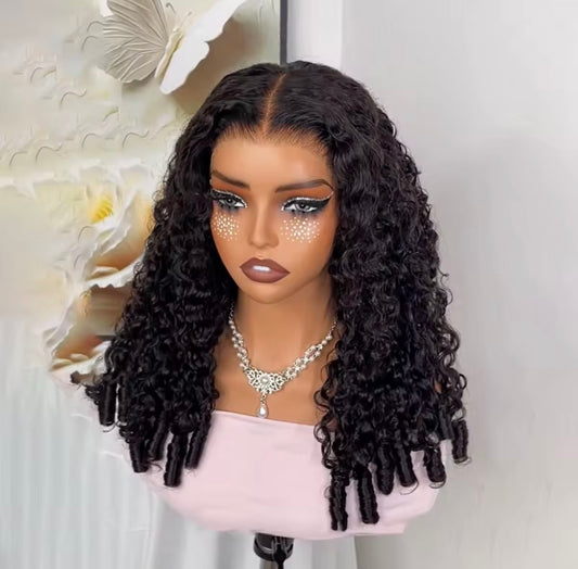 Extensions de cheveux bouclés burmeses 7x5 sans colle de Beauté Flora, longueur 22 pouces, texture volumineuse.