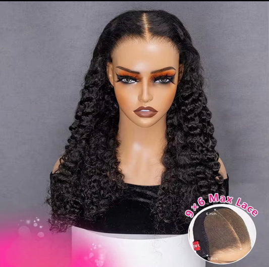 Perruque sans colle Deep Wave 9x6 de Beauté Flora avec boucles naturelles, longueur de 10 pouces, cheveux volumineux.