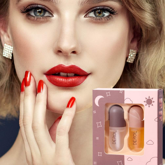 Huile repulpante LipRevive de Les Visionnaires pour lèvres, soin beauté et santé, flacons de 5 ml, texture instantanée.