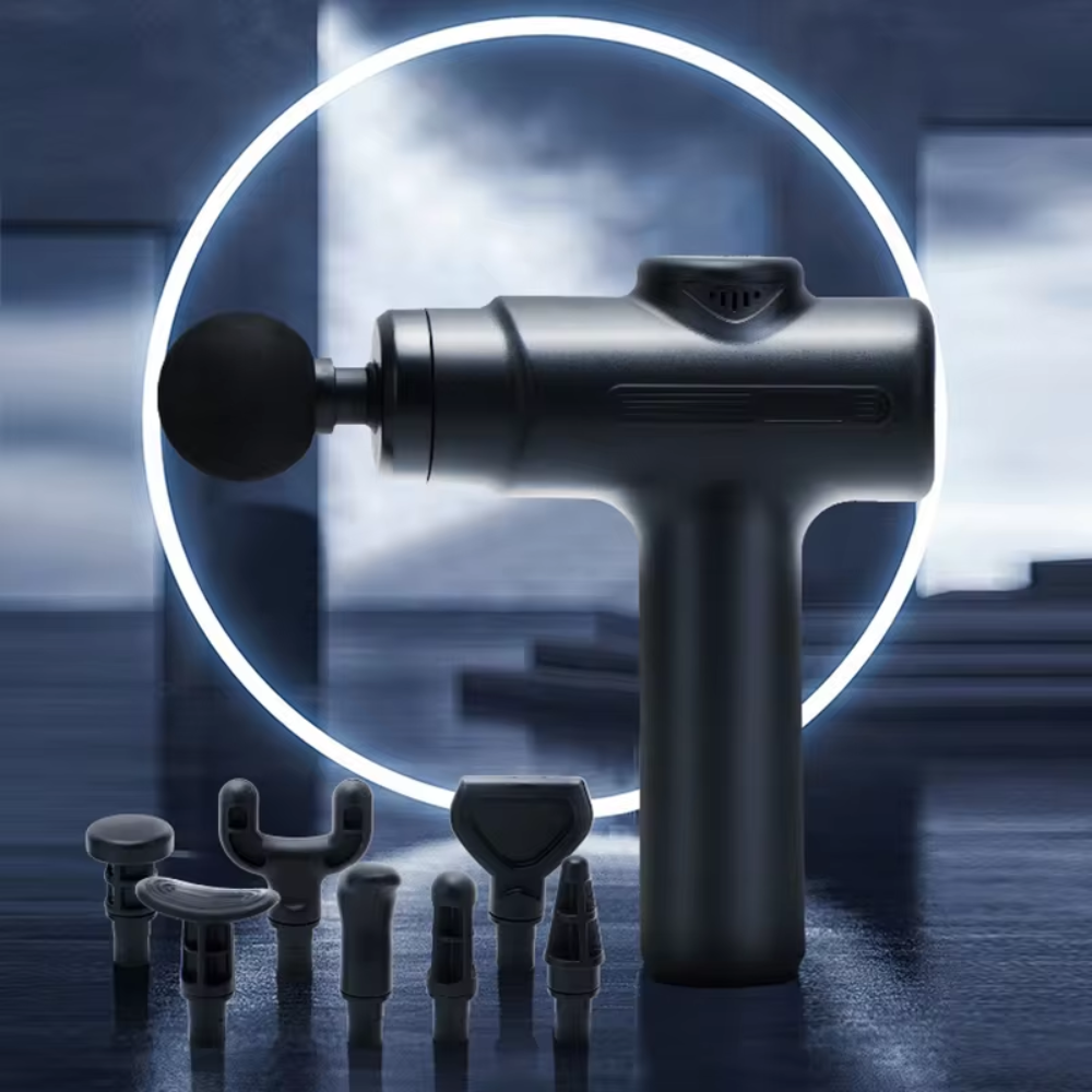 Appareil Muscle Pulse de Les Visionnaires pour la beauté et la santé, noir, avec boutons et écran affichant les réglages.